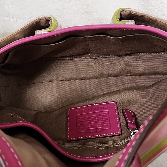 Coach Y2K Soho Hampton Pastel Stripe Leather Trim Flap Shoulder Bag Barbiecore - Picture 15 of 16